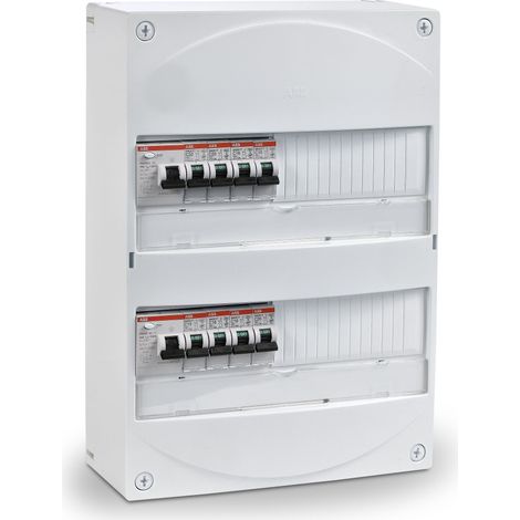 ABB – Coffret électrique prééquipé 3 rangées 39 modules – Indice de protection IP30 – 2 interrupteurs différentiels 30 mA – Pour logements T2 (1/3)