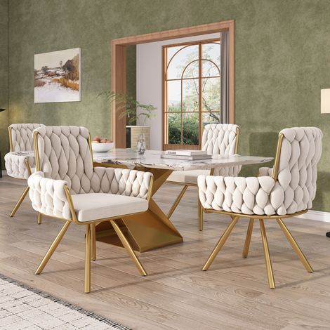 MEUBLIV 4er-Set Esszimmerstühle Beige – 360° drehbar (1/5)