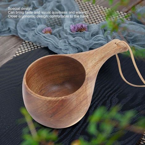 Tasse à café en bois de 220 ml - Mug portable au design scandinave - Tasse avec cordon - Mug idéal pour le camping - Tasse à café is (1/4)