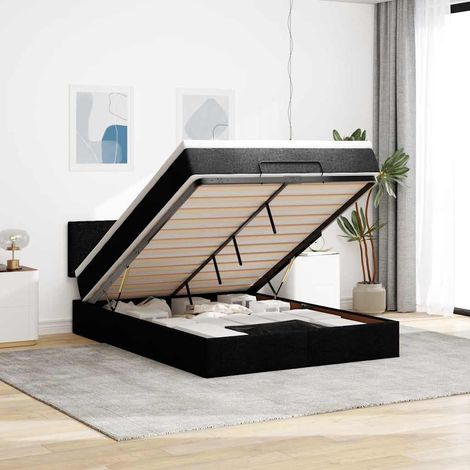 Ottoman-Bett mit Matratze Schwarz 140x200 cm Stoff
