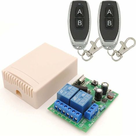 Récepteur Télécommande Sans Fil RF 433 MHz - 4 Relais AC 85-240 V - 2 Télécommandes Incluses - Pour Porte de Garage Rideau Roulant Éclairage Pompe