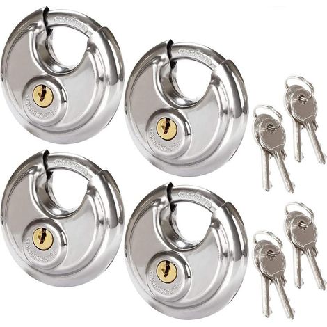 Lot de 4 cadenas de sécurité ronds, cadenas ronds en acier inoxydable de 70 mm, cadenas à disque résistants à la rouille pour abris de jardin, garages, remorques (1/5)