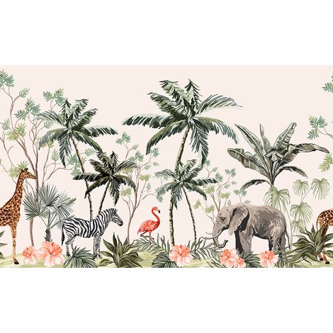 Papier peint panoramique Enfants - Animaux de la Jungle - 130 cm x 79 cm (1/2)