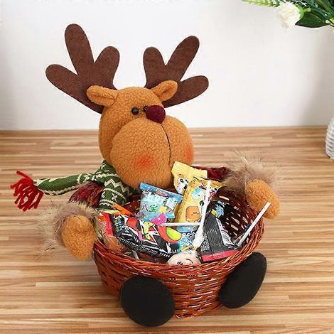 Panier de Noël en osier, orné de bonbons, d'un renne de Noël, d'un bonhomme de neige et du Père Noël, d'un panier à fruits, d'un porte-aliments et d'accessoires de rangement pour la maison