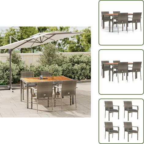 5-tlg. Garten-Essgruppe mit Kissen Grau Poly Rattan - Gartenmöbel - Essgruppe - Outdoor Möbel - Rattan Gartenmöbel - Gartenset (1/5)