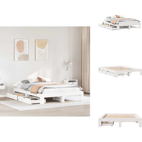 Cadre de lit sans matelas blanc 140x190 cm bois de pin massif - Cadre De Lit - Cadres De Lit - Sommier - Meuble De Chambre À Coucher (1/5)