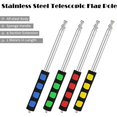 Mât À Drapeau Télescopique - Acier Inoxydable - 2 M - Rouge - 1 Pièce (1/5)
