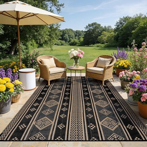 Tapis d'extérieur résistant aux intempéries, 270 x 360 cm, en plastique, réversible, résistant aux UV, pour terrasse, balcon, jardin, terrasse (1/5)