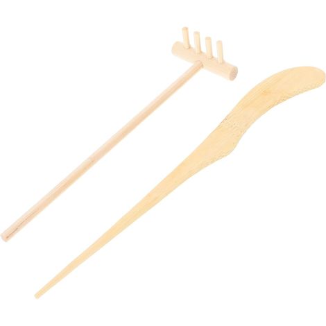 Outil Râteau Zen en Bois, Ensemble de 2 Pièces pour Jardin Zen (1/5)
