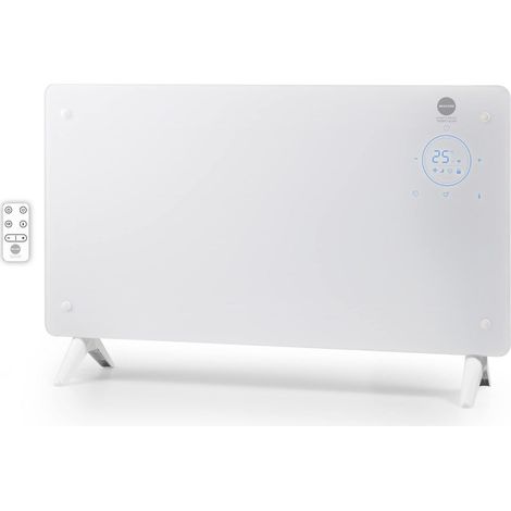 937 Thermo Glass, convecteur en verre trempé, chauffage rapide, 1000/2000 W, minuterie 24h, thermostat ambiant, montage mural avec supports fournis (1/5)