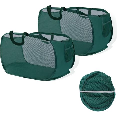 Lot de 2 Paniers Linge Pliables 75 L Vert, Poignées et Poches Latérales, Camping Voyage, Studio Chambre,... (1/5)