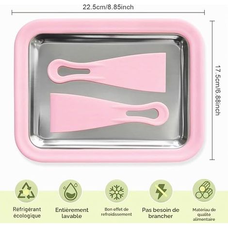 Instant Ice Cream Machine, Rolled Ice Machine with 2 Spatulas Rolled Ice Tray Ice Cream Rolls Machine DIY Ice Maker for Sorbet, Frozen Yogurt, Gelato (Pink) (1/4)