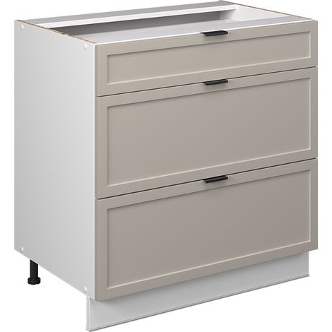 Mueble bajo de cocina Fame-Line, GrisBeige, 80 cm con 3 cajones, ET Roble, Vicco