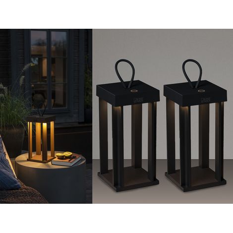 2er Set LED Outdoor Laternen USB aufladbar für Boden & Tisch, Schwarz Höhe 42cm (1/5)