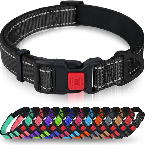Collar clásico ajustable para perros, fabricado en nailon reflectante con malla suave y transpirable, para perros de tamaño mediano, talla M, color negro. (1/5)