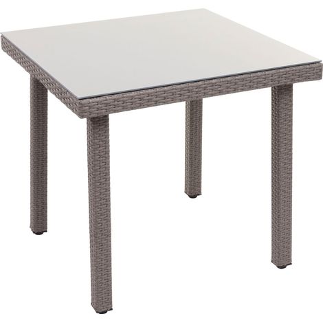 Table de jardin 80 x 80 cm avec plateau en verre poly rotin gris structure acier 040010925 (1/5)