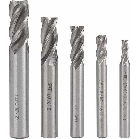 4 Fraises Droites HSS 4 Dents Pour Perceuse Fraisage Métal Bois