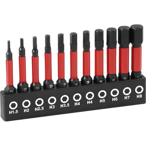 Set de 11 douilles à embouts étoilé Tamper Proof en acier S2, tiges hexagonales 1/4", 11 embouts 50 mm sans trous, H1.5 H2 H2.5 H3 H3.5 H4 H5 H6 H7 H8, pour tournevis et visseuse électrique (1/5)