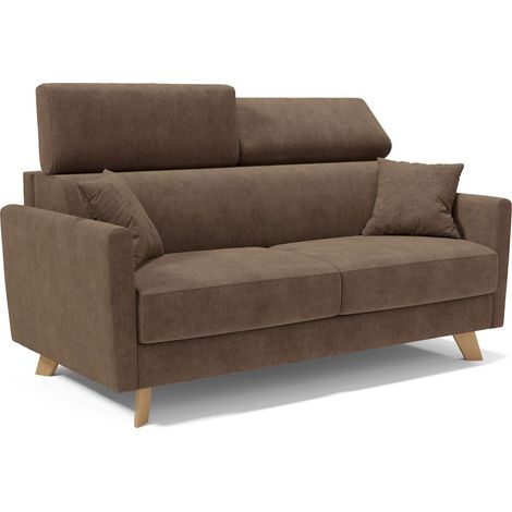 Francy Schlafsofa mit verstellbaren Kopfstützen aus abwaschbarem Stoff T17 160 cm (mat. 120x197) Braun