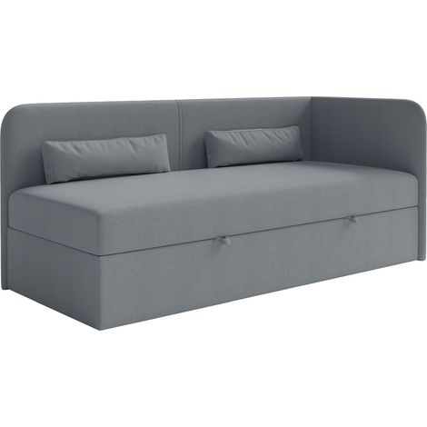 Selsey Calmmo – Jugendbett 90x200 mit Bettkasten, Chenille-Bezug, Kopfteil rechts, Dunkelgrau