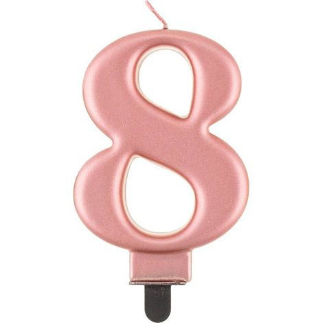 Vela número 8, oro rosa metalizado, 8 cm (1/2)