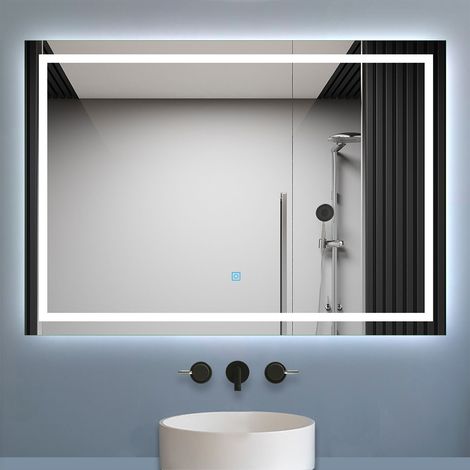1100x700mm Large Bathroom Mirrors with LED Lights Illuminated Backlit Wall Mount Light Up Mirror Dimmable Switch Horizontal/Vertical Heated Pad Demister