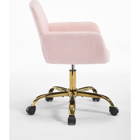 Fauteuil de bureau Hengming en peluche simili fourrure, siège de coiffeuse douillet et confortable, chaise pivotante à hauteur ajustable pour chambre et salon (1/4)