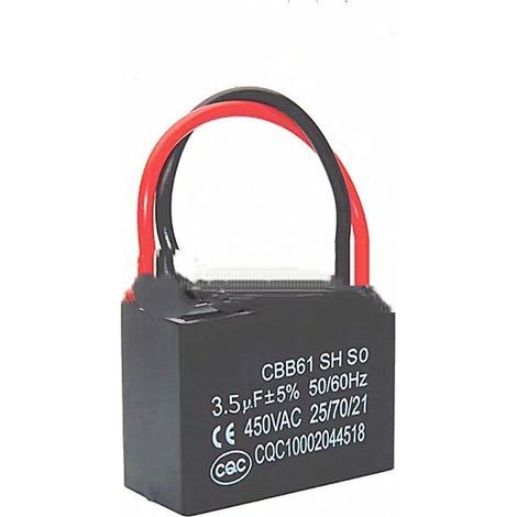 [Lot de 2] Condensateur de démarrage CBB61 3,5 µF 450 V avec fil conducteur pour hottes aspirantes, ventilateurs d'extraction et ventilateurs de plafond de taille moyenne, 3,5 µF, prêt à l'emploi
