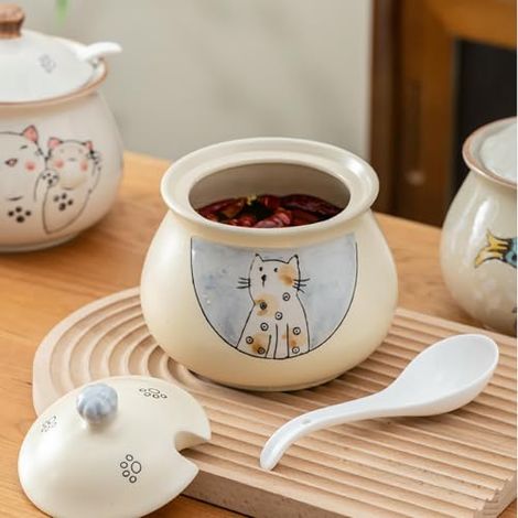 Grand pot à saindoux en céramique résistante à la chaleur pour usage domestique - Couple Cat 1300 ml