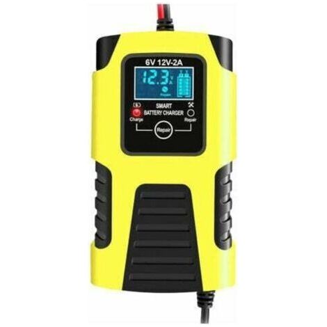 Chargeur De Batterie Intelligent Automatique 12V/2A 24V/2A, Chargeur D'Entretien Portable, Desulfurateur De Batterie De Voiture Et De Moto, Jaune (1/4)