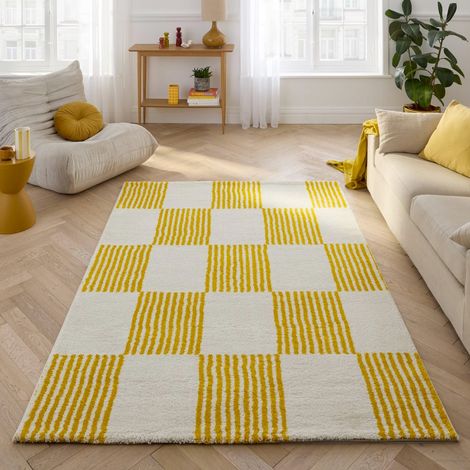 Tapis intérieur damier jaune et blanc - Fergew 120 x 160 cm (1/5)