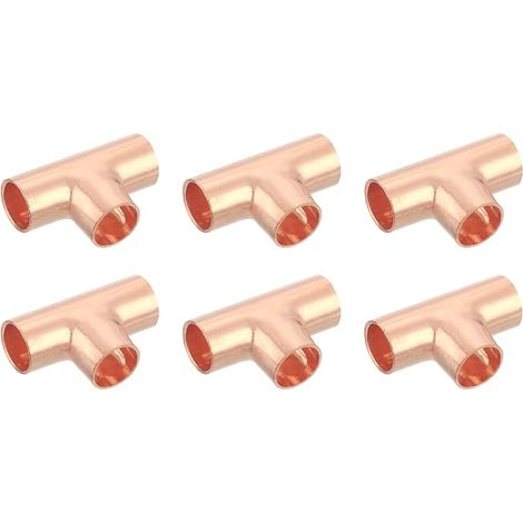 Tee Connector 0.39 Inch 6 Pieces with Sweat Welded Connection for Plumbing, 32x20.5mm (1/2)
