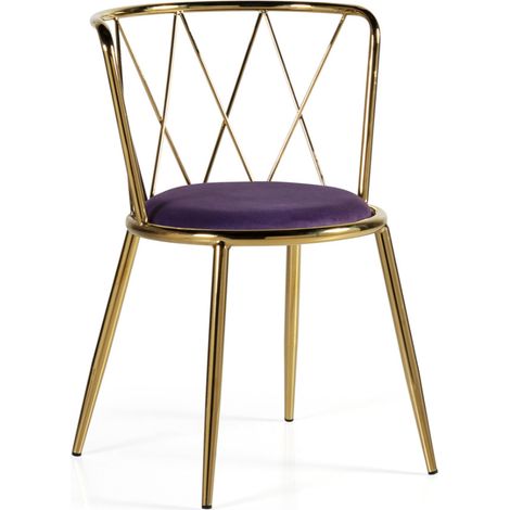 Chaise art déco Haut en velours violet et acier doré Westa (1/5)