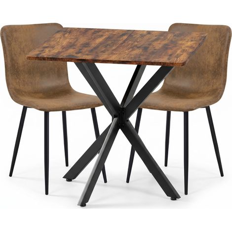 FurnitureR Esszimmer Set Tisch 80×80 cm mit 2 Stühlen Industrie Stil Holzoptik Metallgestell Kunst Wildleder Sitzfläche kompakt komfortabel Braun Schwarz