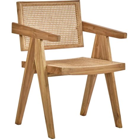 Fauteuil lounge en bois massif avec cannage en rotin - BRUNO (1/5)