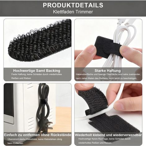 Kabelmanagement-Set – 50-teilig, schwarz, selbstklebend – wiederverwendbar (1/5)