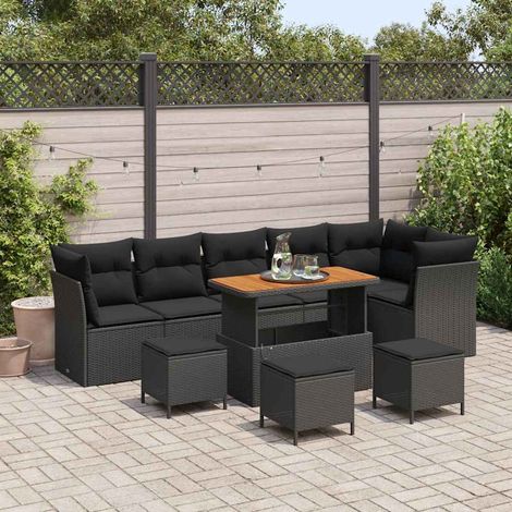 Conjunto de sofás de jardín 10 uds. Negro ratán sintético vidaXL (1/5)