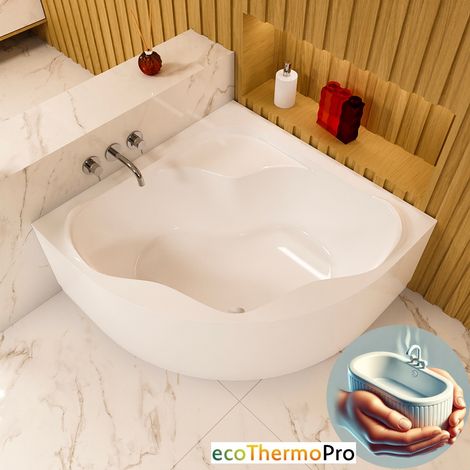 ECOLAM Badewanne Thermobadewanne Selma 140x140 cm + Acrylschürze Eckbadewanne Komplettset Schürze Wanne mit Isolierung ecoThermoPro Wärmeschutz
