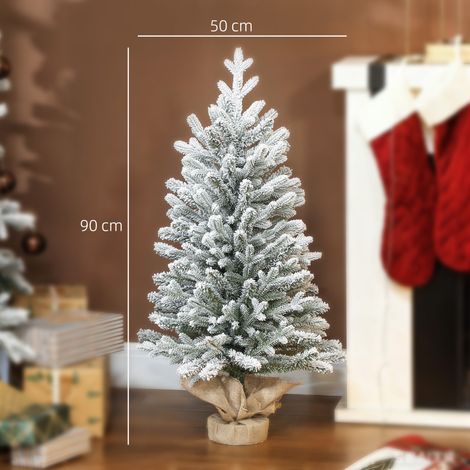 Mini sapin de Noël artificiel de 90 cm avec neige, 486 branches, socle en ciment, housse en lin (1/5)