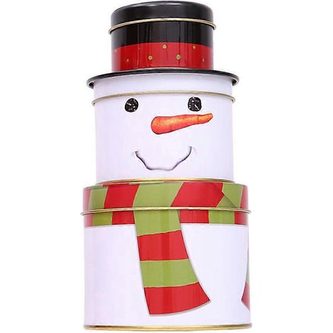 Bocal de rangement pour bonbons de Noël, motif Père Noël et bonhomme de neige, boîte à sucre en fer à trois compartiments, décoration cadeau (bonhomme de neige)-As Shown
