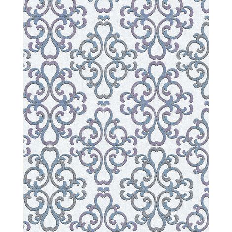 Papier peint baroque EDEM 85037BR30 papier peint texturé au style baroque brillant blanc bleu-turquoise violet argent 5,33 m2 (1/4)