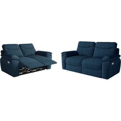 PACK - Canapé de relaxation ROSS électrique 2 et 3 places en tissu texturé 3D - Bleu foncé