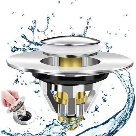 Bouchon Lavabo Salle de Bain Pop-Up 33.6mm Bouchon de vidange en acier inoxydable pour trous de vidange de 34 mm à 36 mm de (1/4)