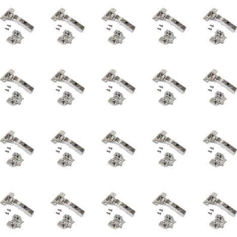 Emuca Kit von 20 Topfscharniere X91N Eckanschlag, Montageplatten mit vormontiereten Schrauben und Spreizdübeln , Durchmesser 5x9.5mm, Höhe 0, Stahl, vernickelt (1/3)