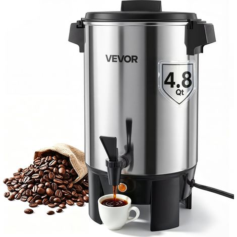 Percolateur à Café 4,5 L 30 Tasses Distributeur de Boissons Chaudes, Pour Thé Chocolat Bureau Restauration Fête, Marmite à Vin Chaud 84-94 ℃, Fontaine à Café Infusion Rapide, Robinet Anti-goutte (1/5)