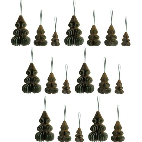 Conjunto de 19 bolas de Navidad para el árbol adornos navideños colgantes de papel origami 3D verde Orkla
