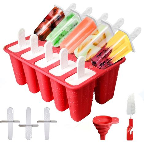 Moule Glace 10 Cavités, Avec Batonnet Glace, Brosses Et Entonnoirs Pliants, Silicone Moule à Glace Pour Glace, Sans BPA (1/5)
