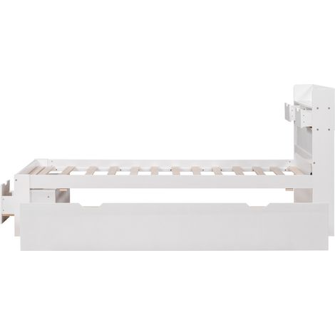 Cama individual 90 x 200 cm blanca con USB, Type-C, cajones y almacenaje, sin colchón (1/5)