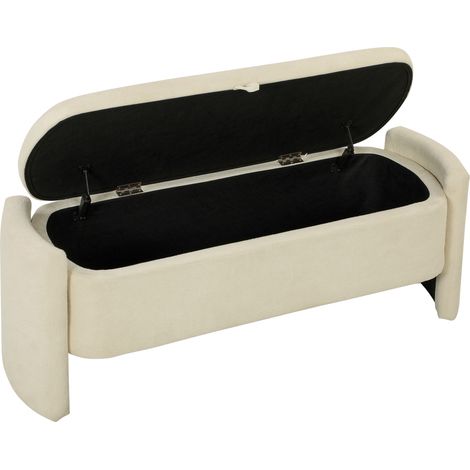 Banc de Rangement Rembourré, Banquette Bout de Lit, 118x42x45cm, Tissu Bouclé Crème, Pieds Bois Eucalyptus (1/5)