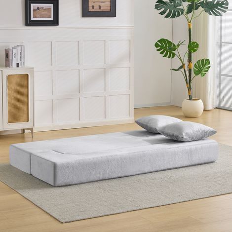 Canapé transformable design moderne, double usage, montage non requis, facile à déplacer, idéal pour salon, chambre d'amis, chambre à coucher et autres pièces, gris clair (1/4)